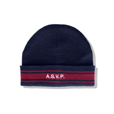 Acrylic Wool Beanie with Burgundy Stripes