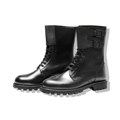 Leather Combat Boots with Laces and 2 Metal Buckles
