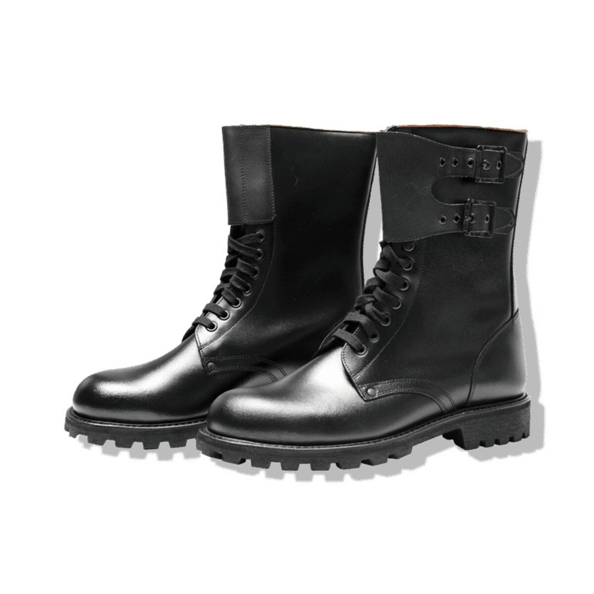 Leather Combat Boots with Laces and 2 Metal Buckles
