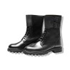 Leather Combat Boots with Laces and 2 Metal Buckles