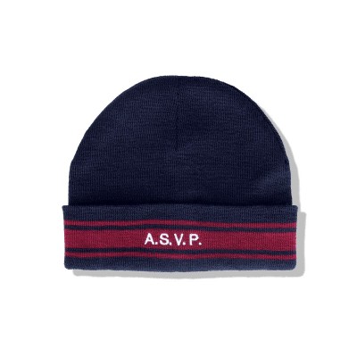 Acrylic Wool Beanie with Burgundy Stripes