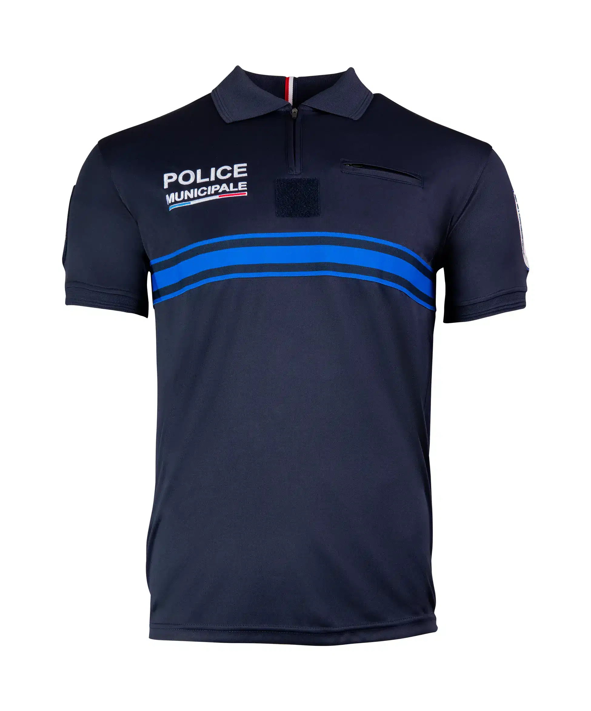 6430M - Polo PM drapeau francais MC zippé maille respirante - Marine_FACE