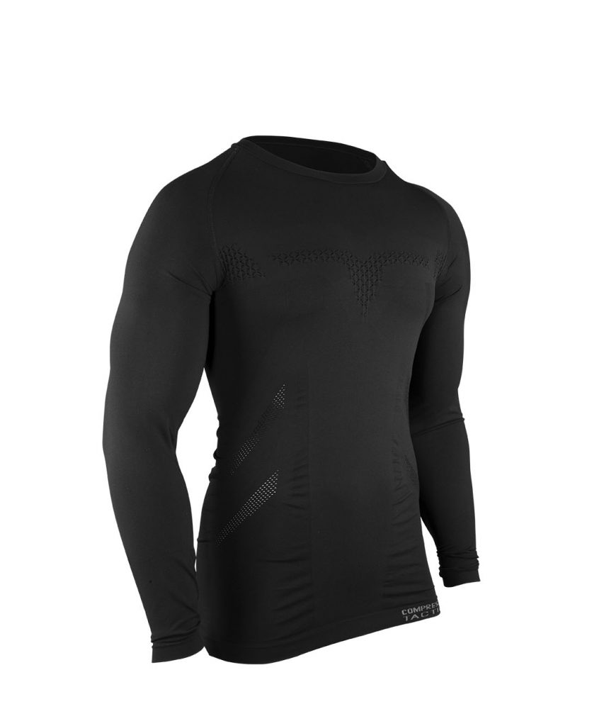 T-shirt LEGION COMPRESSPORT noir manches longues de face